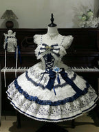 Blue and White Porcelain Corset Waist Lolita JSK Dress with Tassel Bows - image 1
