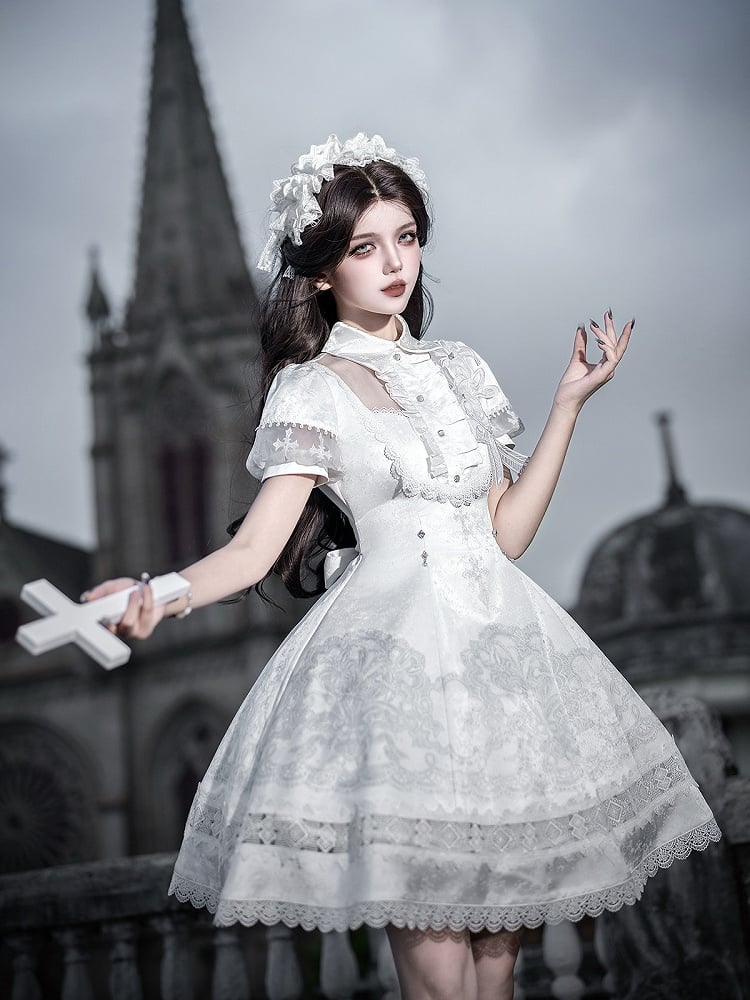 White Lily Embroidery Lace Gothic Lolita Dress - image 3