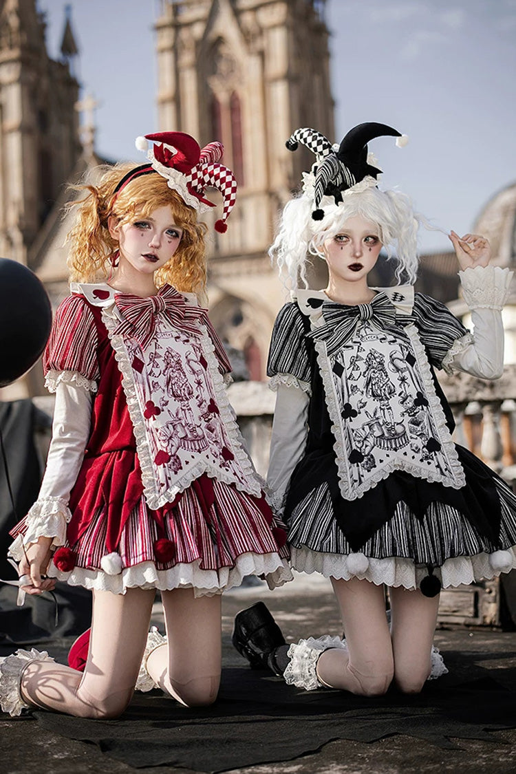 Letters and Poems · Doll Mask - Poker Clown Long Sleeves Ruffled Bow Gothic Lolita Dress Set - image 6