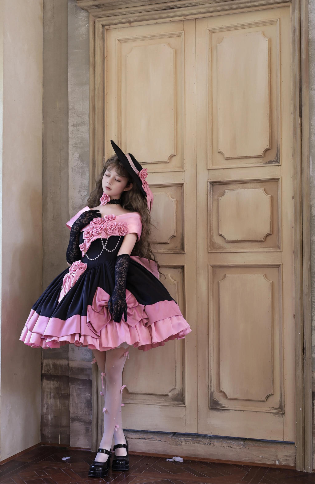 Casket Rose - Elegant Lolita Satin Corset Dress with 3D Pink Roses - image 7