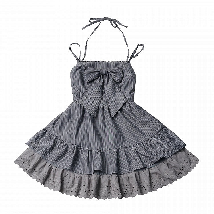 Graphite Halterneck Slip Dress with Lace Details and Ribbon Bow - PINK SAVIOR - image 2