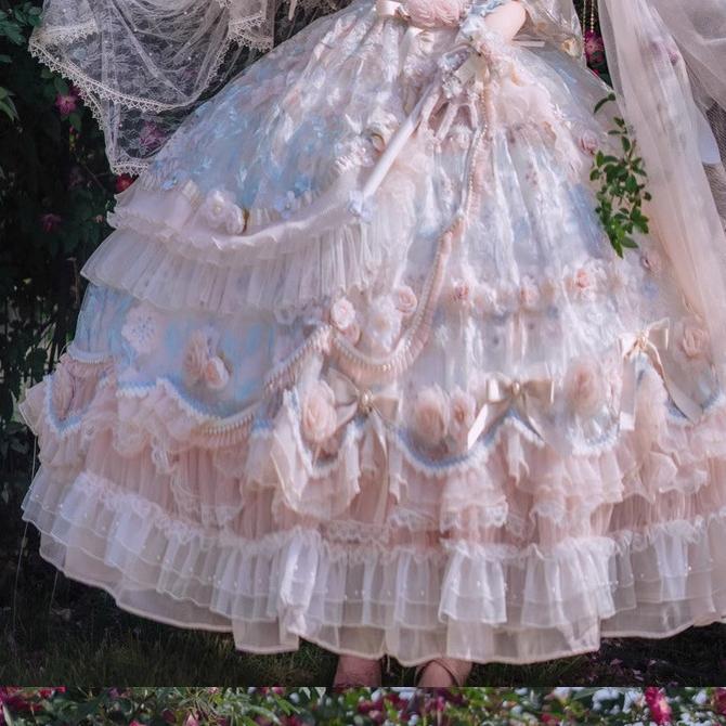 Rose Banquet Wedding Lolita OP Dress, Chiffon Tea Party Style - image 9