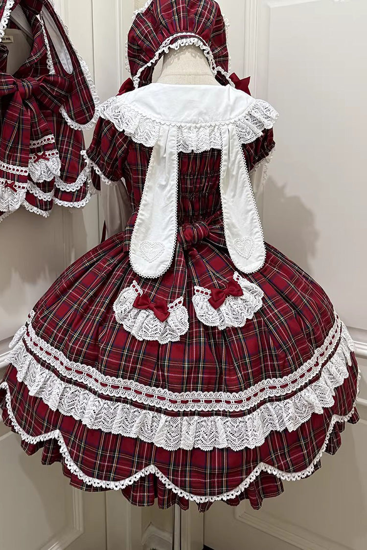 Gingham Petal Bunny - Short Sleeves Printed Ruffled Bow Sweet Lolita OP Dress - image 19