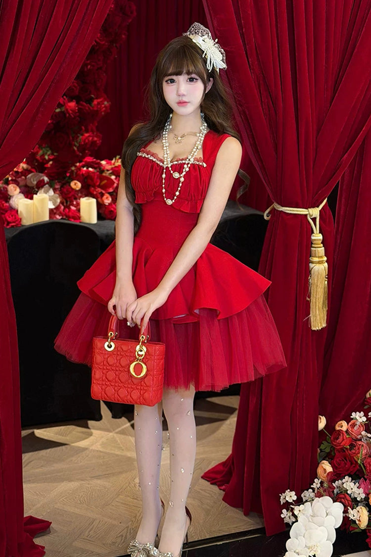 Romantic Rose - Square Collar Sleeveless Ruffled Classic Ballet Lolita Dress - image 3