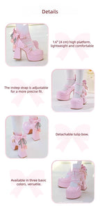 Whispering Tulip - Classic Lolita Heel Shoes with Detachable Bows - image 5