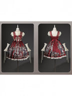 Wine and Beige Floral Lolita JSK Set with Puff-Sleeve Top and Arm Sleeves - image 4