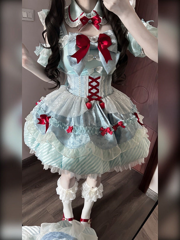 Mint Blue Idol Lolita Top and High-Waist Bubble Skirt Set - image 3
