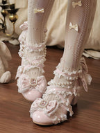 Pink Bowknot Crystal Round-Toe Lolita Shoes with Pearl Chain - image 1