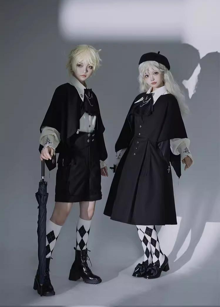 Night Raven Magic - Ouji Lolita Dress Set, Suspender Shorts & Cape - image 4