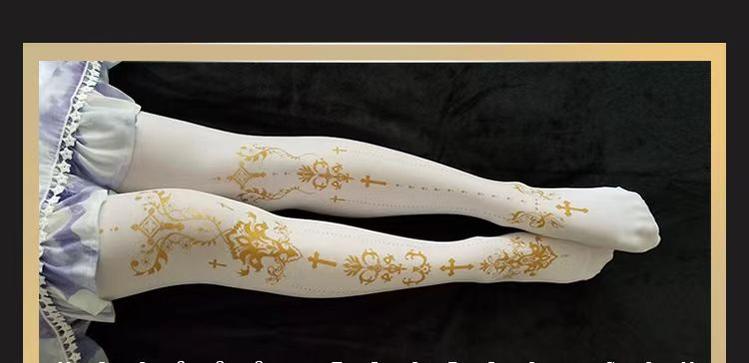 Elegant Lolita Gold Foil Printed Tights - image 4