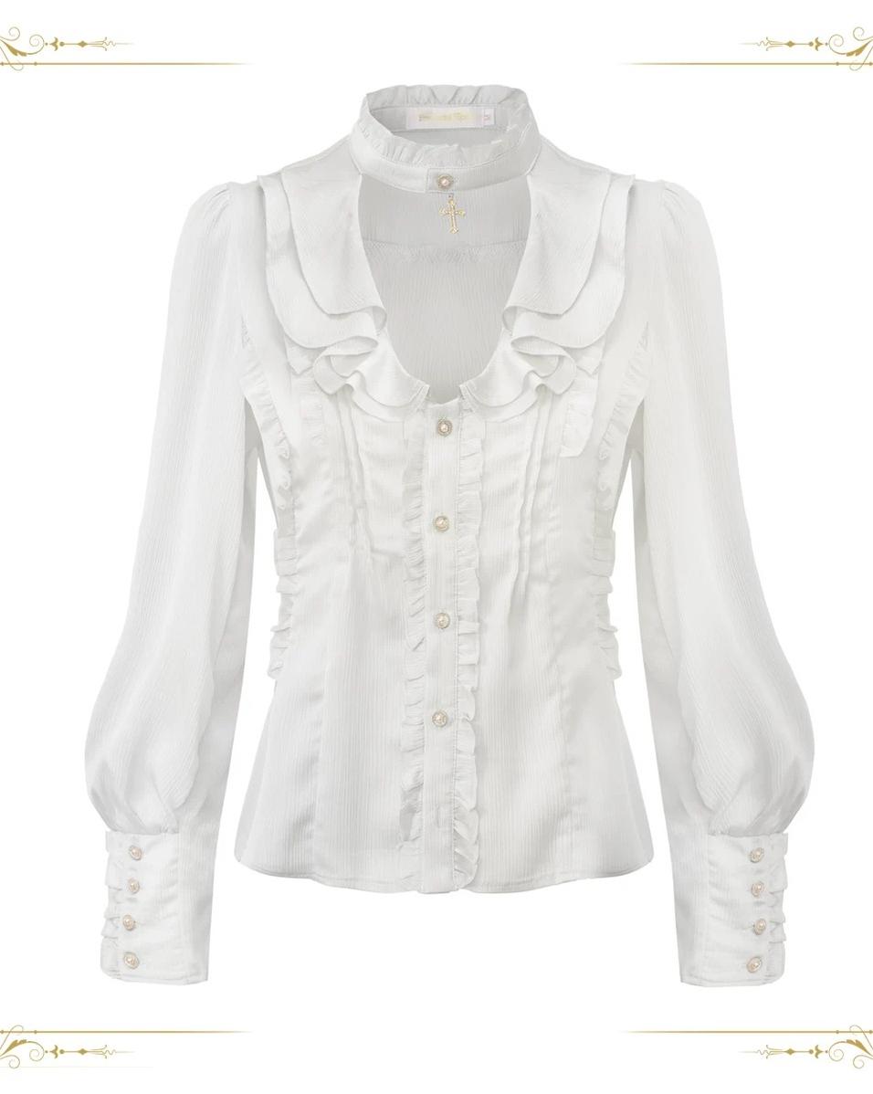 Eternal Rabbit Invitation - Ouji Lolita Ruffle V-Neck Blouse - image 4