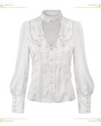 Eternal Rabbit Invitation - Ouji Lolita Ruffle V-Neck Blouse - image 4