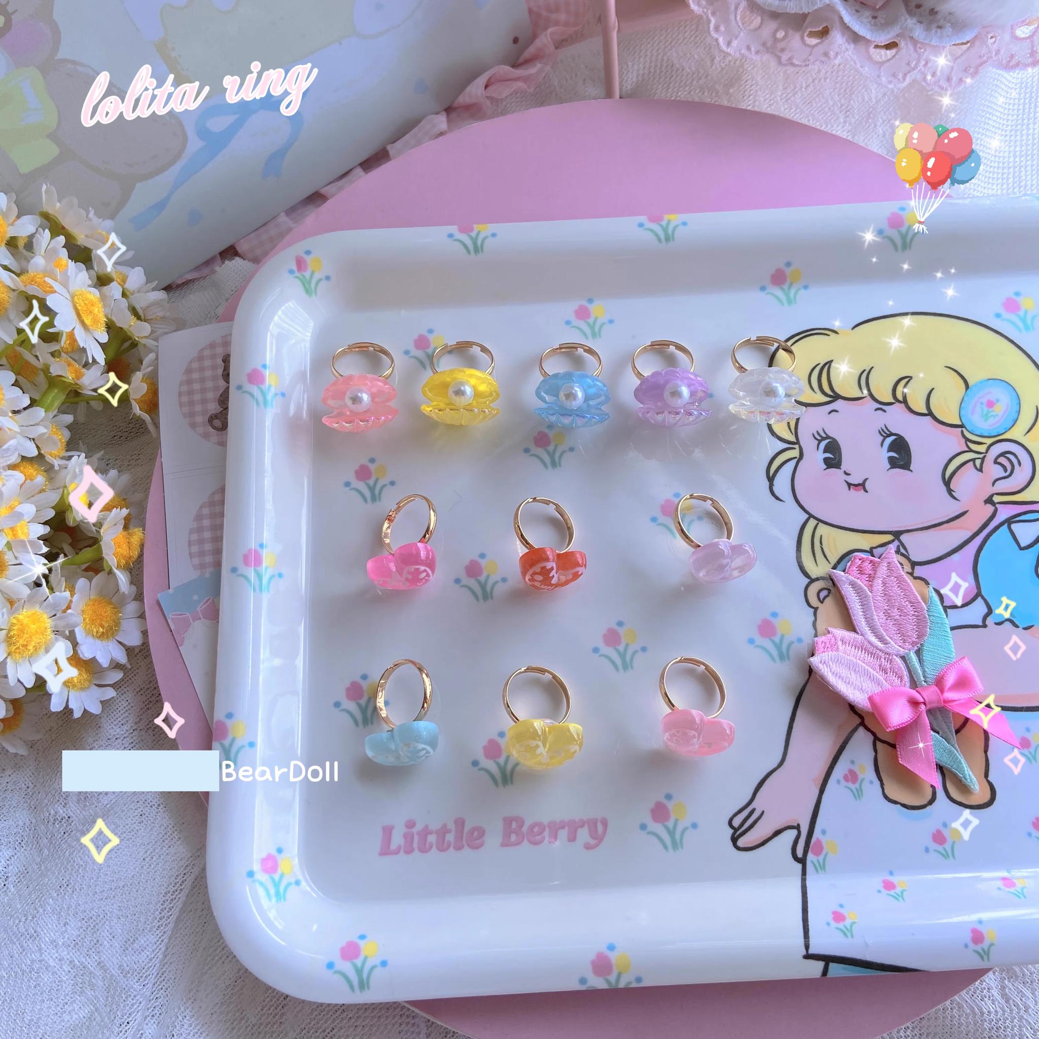 Kawaii Lolita Shell & Heart Adjustable Ring Collection - image 2