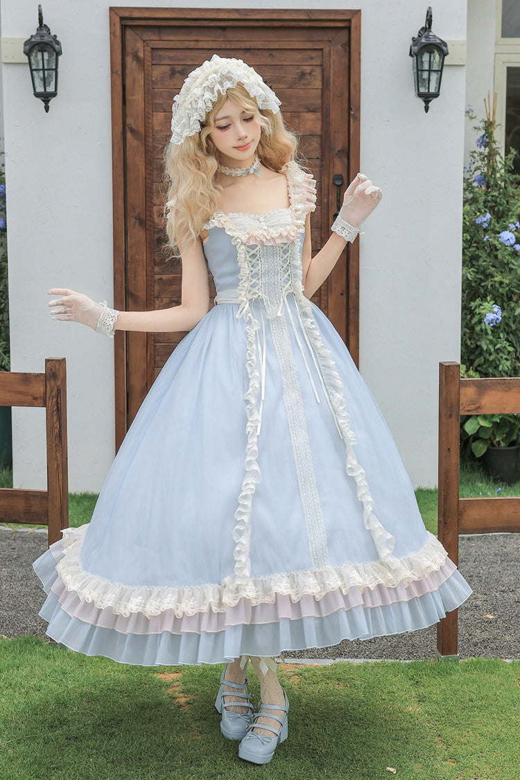 Island Diary - Square Collar Flutter Sleeves Triple-Layered Ruffled Lace-Up Sweet Lolita JSK Dress 2 Versions - image 16