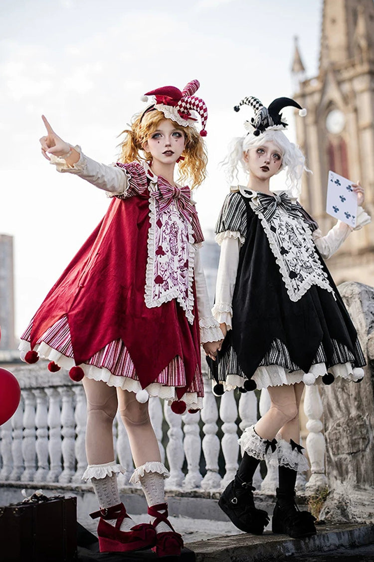 Letters and Poems · Doll Mask - Poker Clown Long Sleeves Ruffled Bow Gothic Lolita Dress Set - image 7