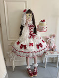 Sweet Princess Red and White Lolita JSK Dress, Veil and Bow Train Set - image 1