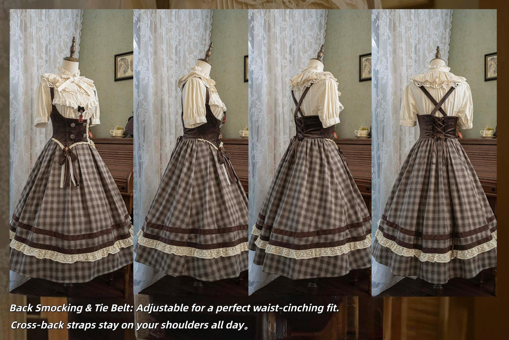 Chestnut Autumn - Plaid Classic Lolita JSK, Bust Supporting and Accessories - image 15