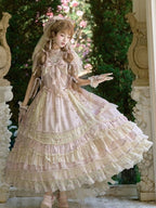 Refined Pink Lace-Trim Floral Embroidered Lolita Dress with Bow Train - Mademoiselle Pearl - image 3