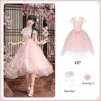 Pink Peach Blossom Chinoiserie Lolita OP Dress and Flower Hairclips Set - image 2