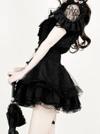 Midnight Lace-Shoulder Ruffle Blouse with Cutout Accents - AMAHAKAWA - image 3