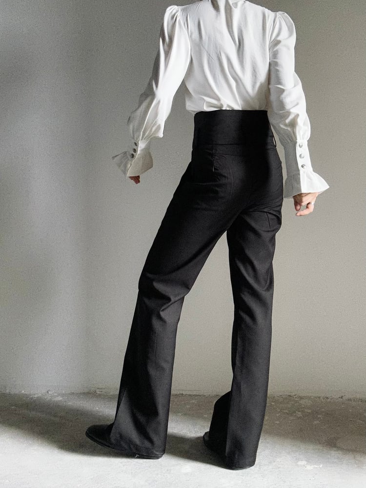 Black High-Waisted Ouji Flare Pants – Straight-Leg Buttoned Waistband | ASAE - image 2