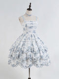White and Blue Floral Embroidered Lolita JSK with Detachable Belt - image 1