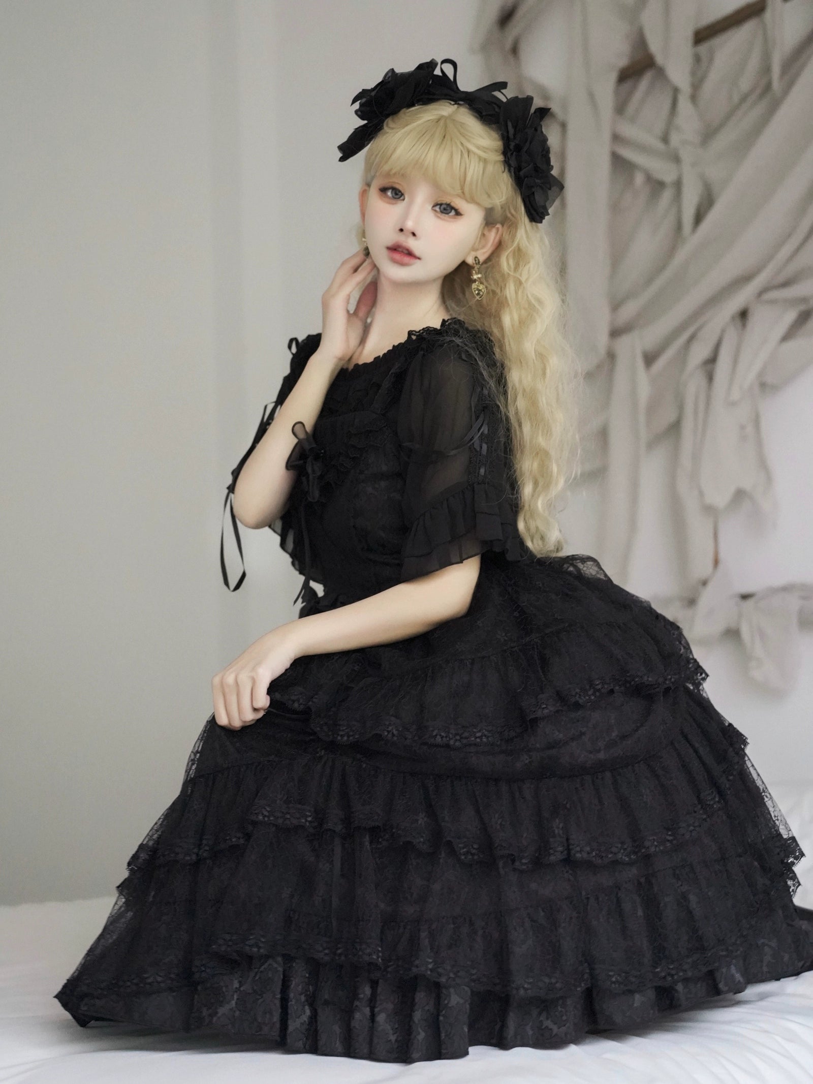 Eieyomi Gothic Princess Black Lolita JSK and Chiffon Top - image 2