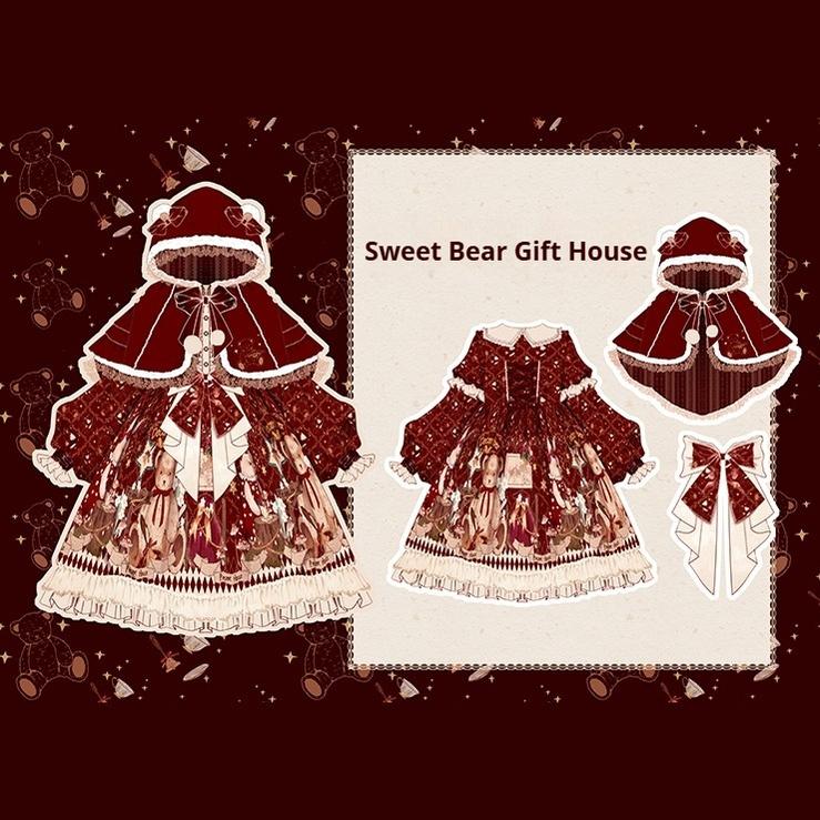 Sweet Bear Gift House - Sweet Lolita Suit Christmas Lolita OP and Cape - image 12