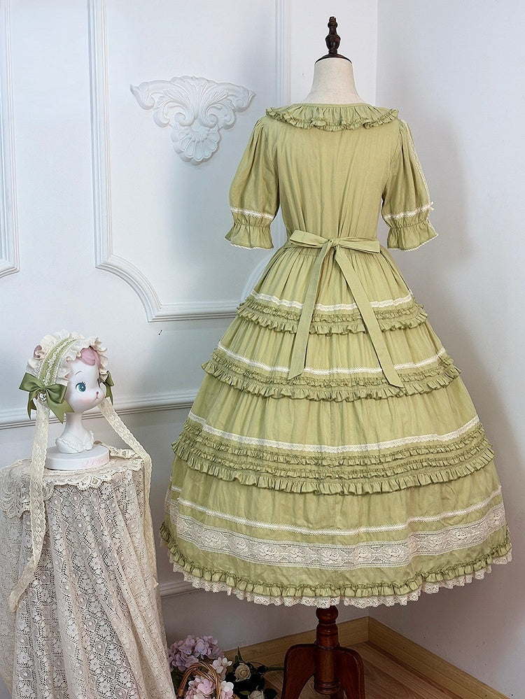 Green Layered-Ruffle Elegant Lolita Dress with Front Button Placket - image 2