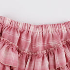 Dark Pink Plaid Tiered Skirt with Shorts - serendipity - image 3