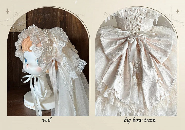 Champagne Illusion Neckline Princess Lolita JSK Dress Full Set - image 9