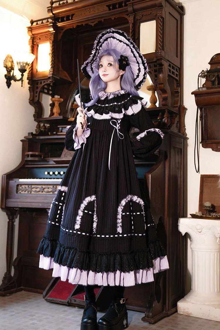 Twin Lilian - Round Collar Long Sleeves Double-Layered Ruffled Bow Lace-Up Gothic Lolita Dress - image 12