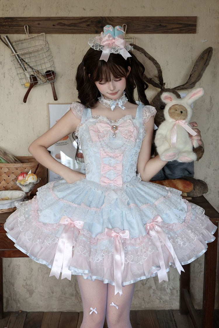 Blue Candy Satin Ballet Sweet Lolita JSK Dress - image 8