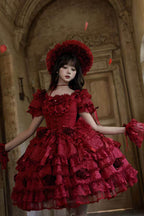 Rose Manor - Square Collar Short Sleeves Ruffled Bow Lace Classic Lolita Dress - image 4
