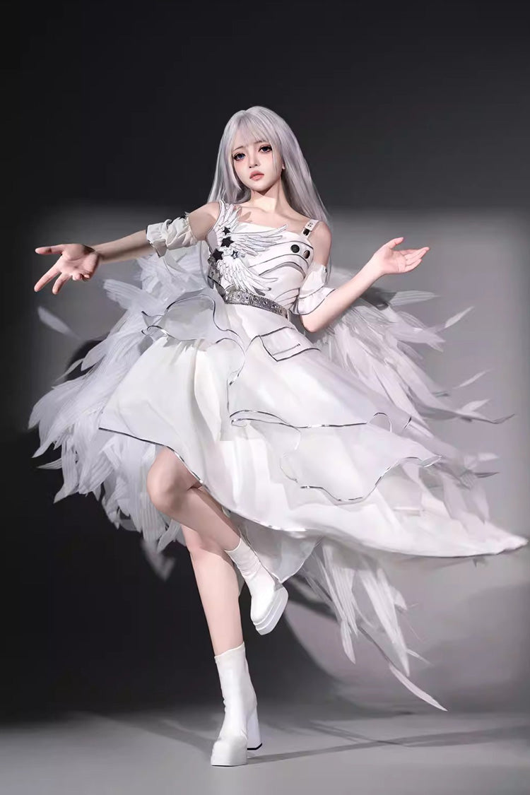Silver Wings - Futuristic Punk Lolita JSK Dress Set - image 10