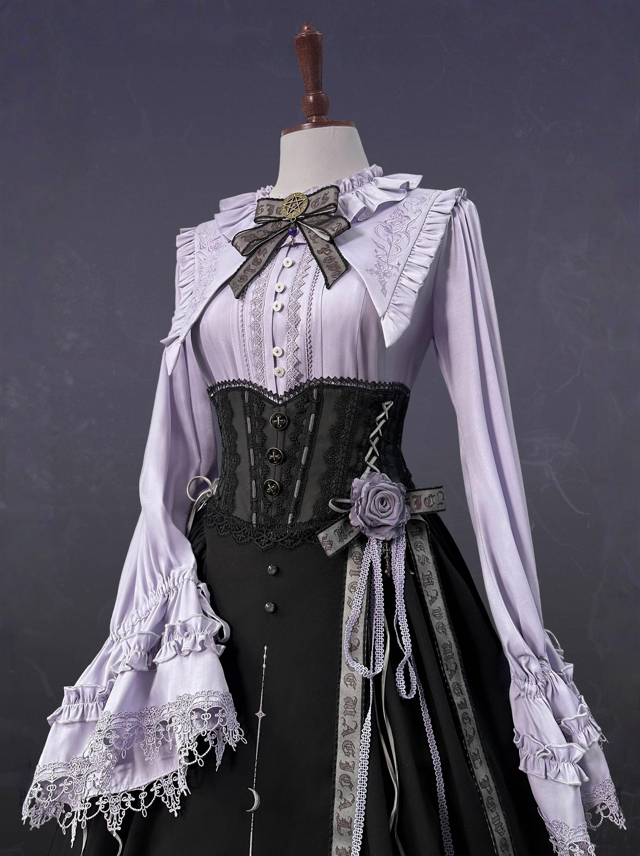 Witch Notes - Gothic Lolita Embroidered Dress Suit, Cross and Rose Print - image 6