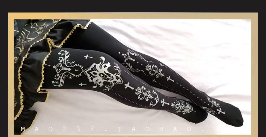 Elegant Lolita Gold Foil Printed Tights - image 20
