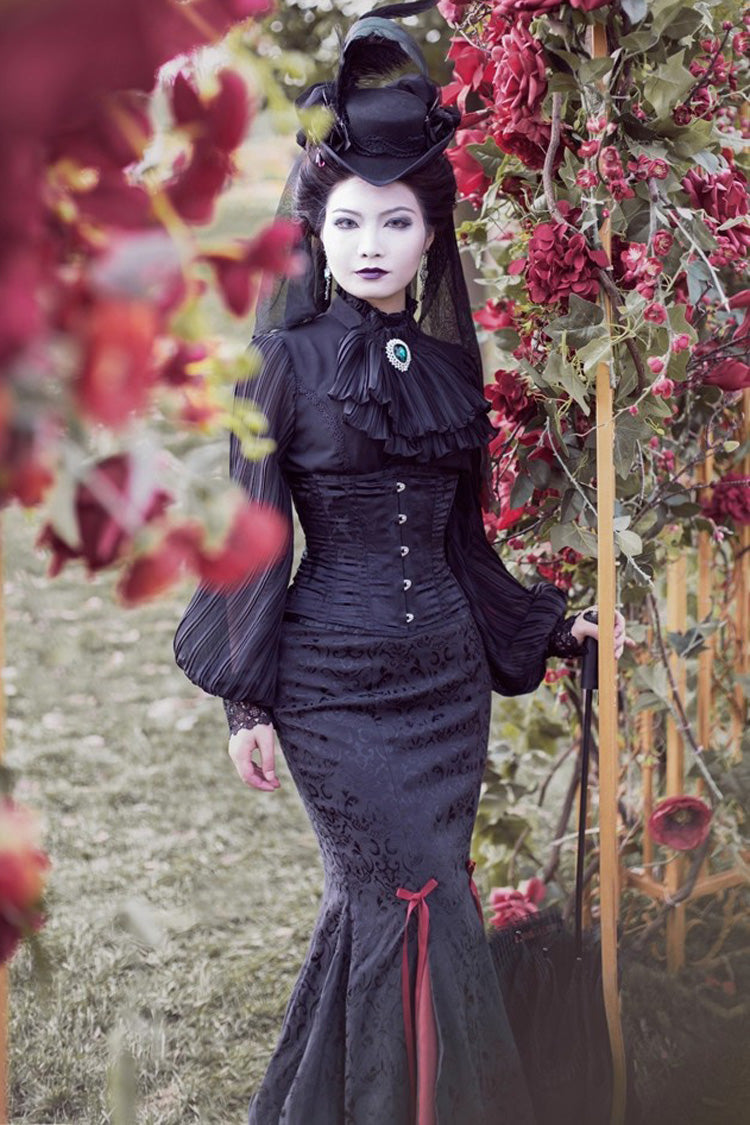 Lorelei Gothic Lolita Jacquard Mermaid Maxi Skirt in 3 Colors - image 5