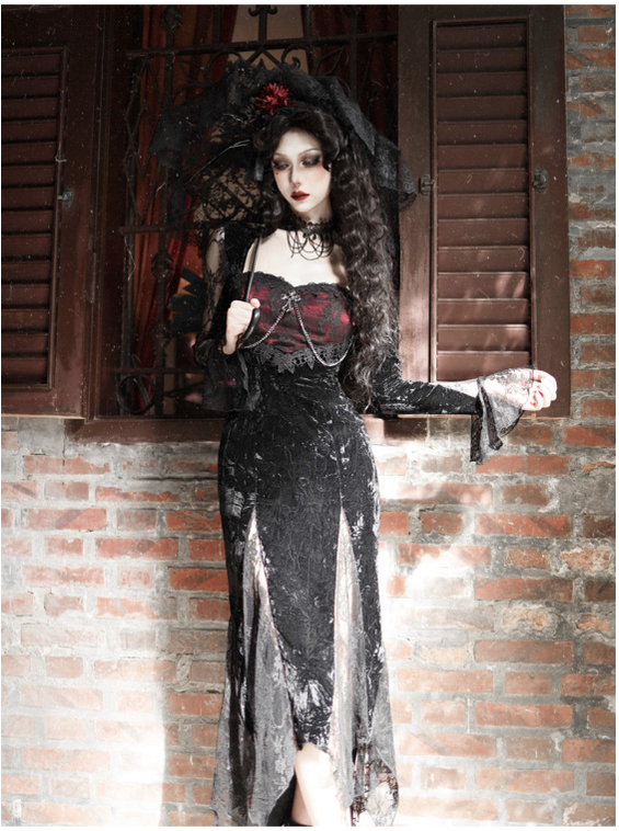 Rose Cemetery - Dark Red Velvet Gothic Lolita Dress - image 16
