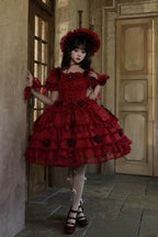 Rose Manor - Square Collar Short Sleeves Ruffled Bow Lace Classic Lolita Dress - image 3