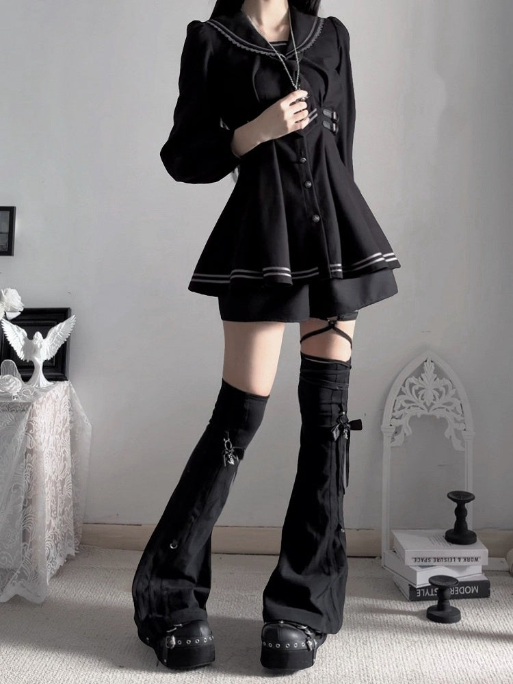 Black Sailor-Collar Jirai Kei Dress, Shorts and Tie Set - image 4