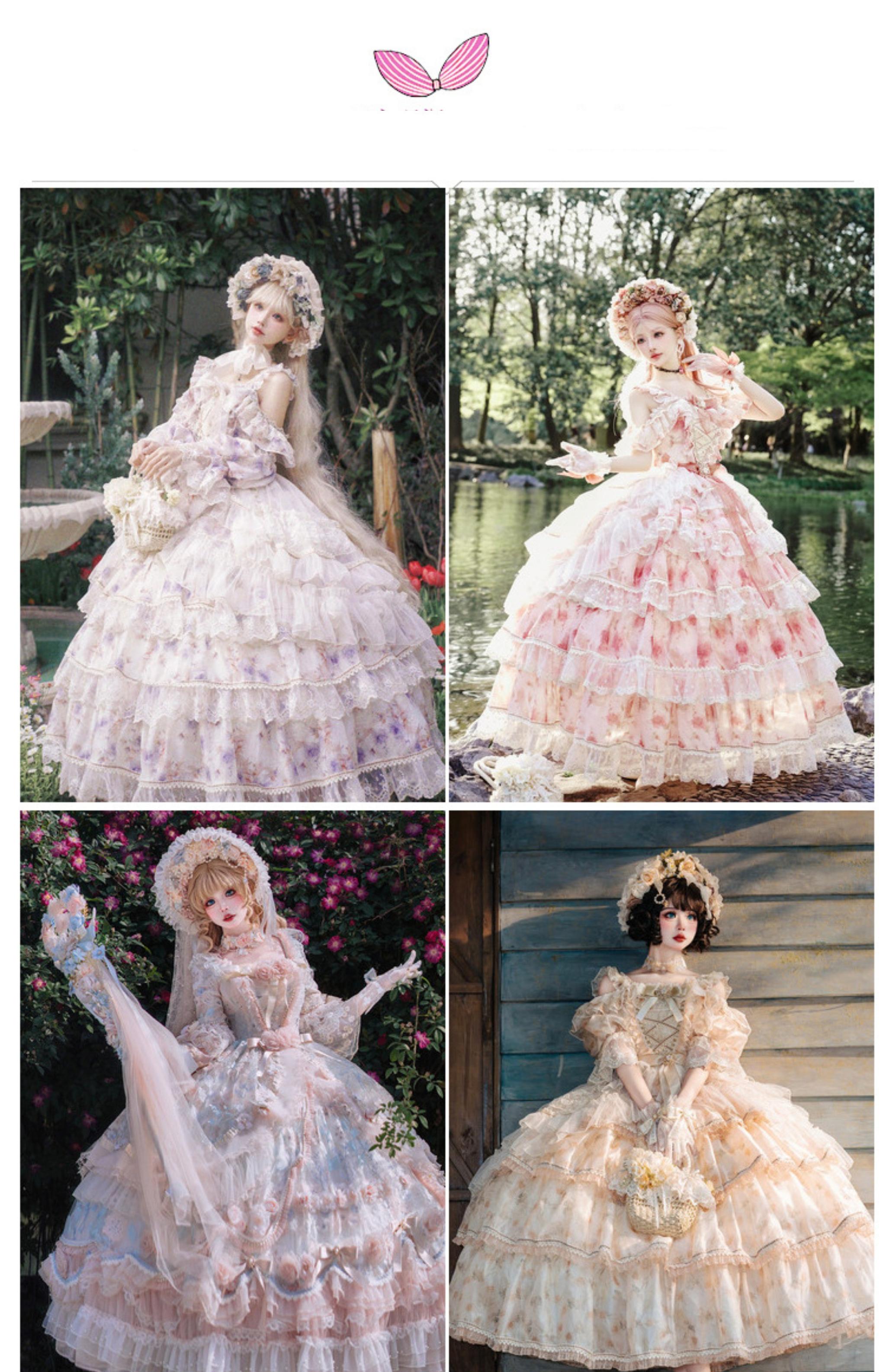 Rose Letter - Gorgeous Lolita JSK Princess Dress Chiffon Floral Printed Blue Dress - image 16