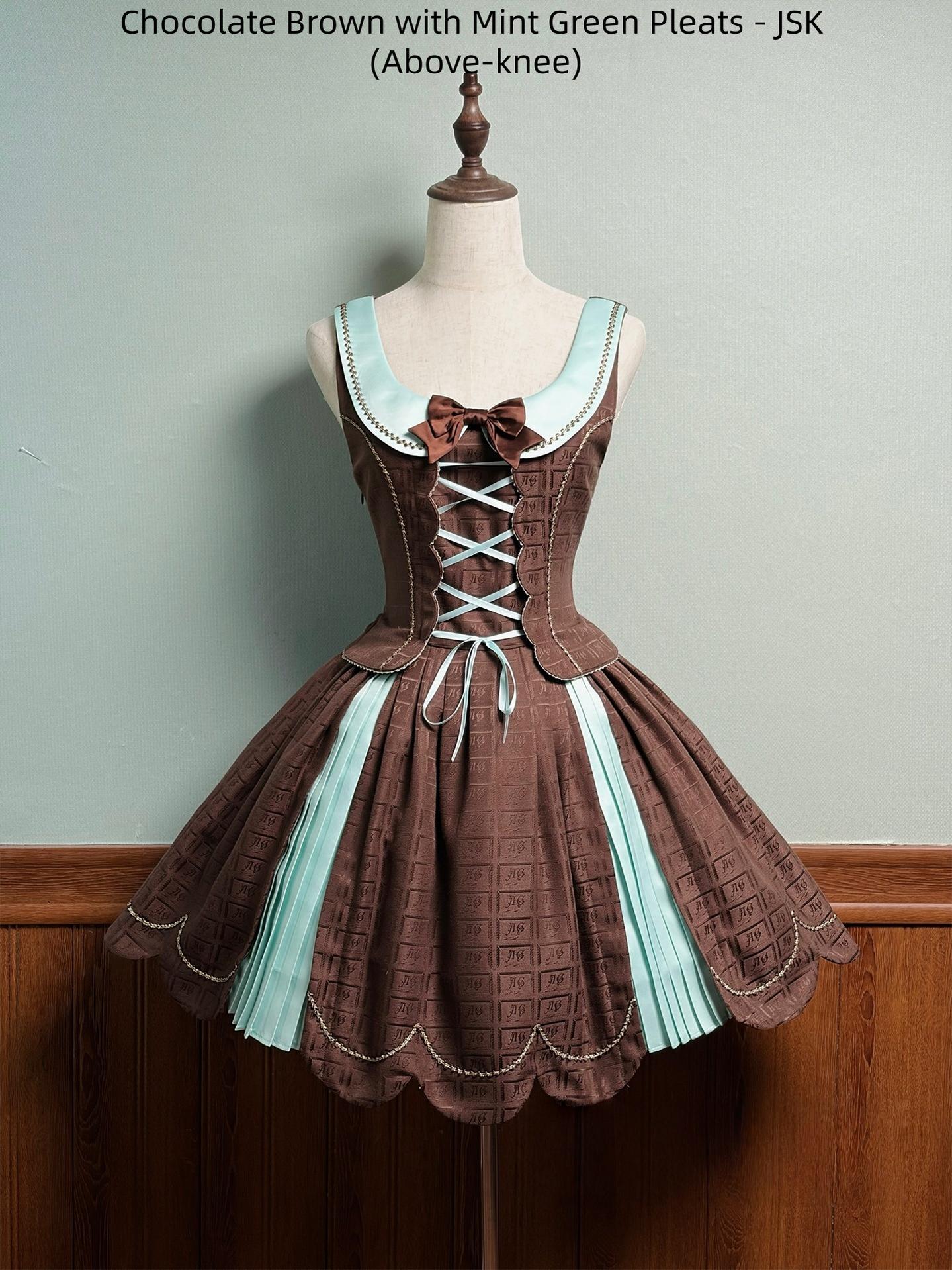 Bear Chocolate Slab - Classic Lolita Pleated JSK & SK Dress, Side Zipper - image 3