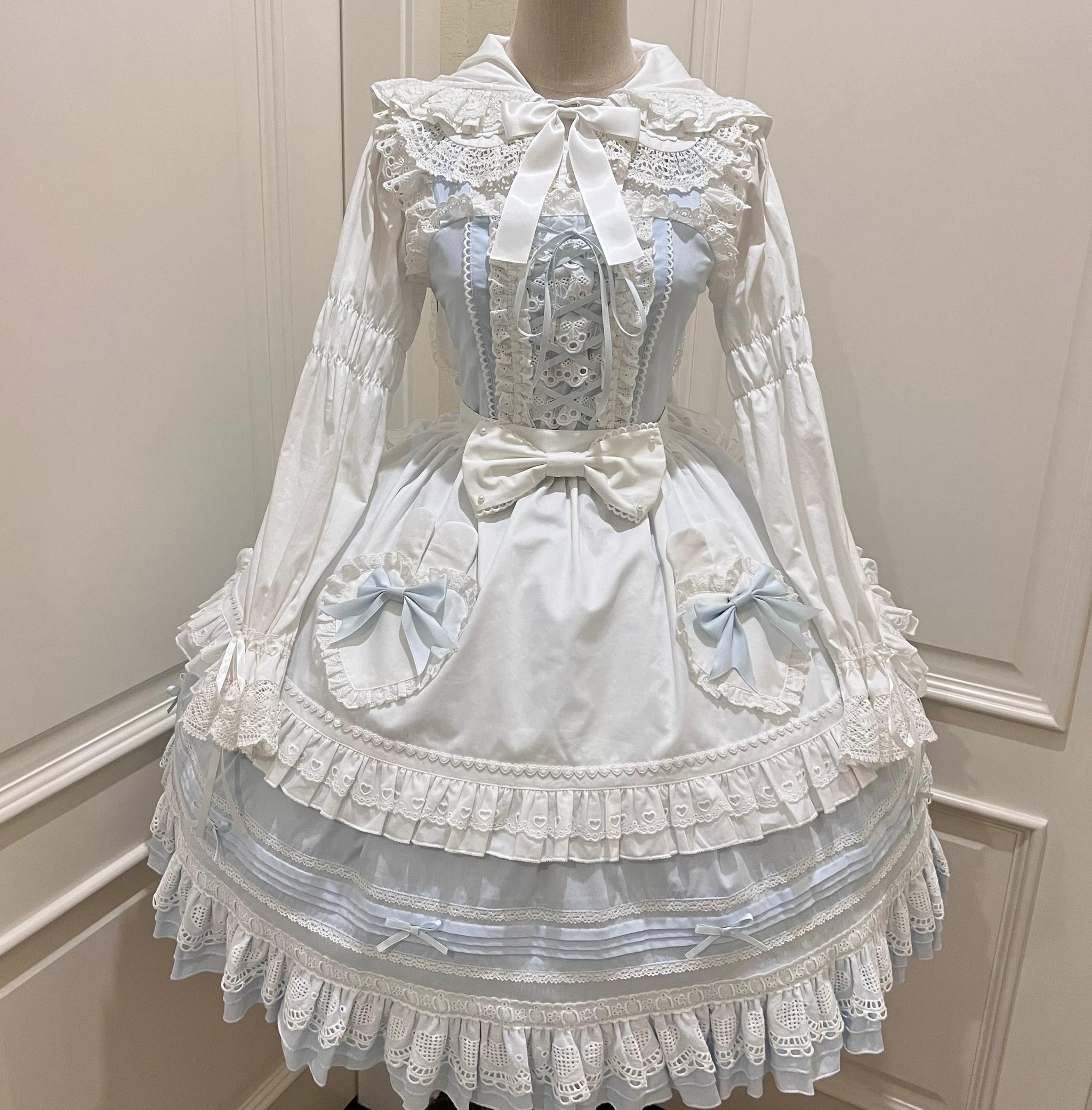 Little Bunny Bakery - Old School Lolita Cotton JSK Dress, Bunny-ear Heart Apron and Accessories - image 1