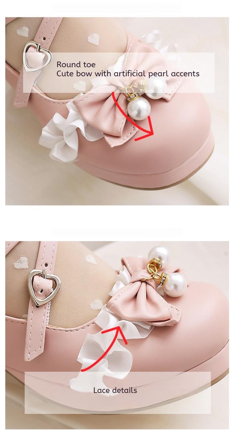 Round Toe Sweet Lolita Shoes, Detachable Pearl Chain - image 4