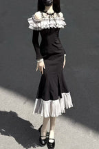 Night Cherry Blossoms Sweet Elegant Lolita Fishtail OP Dress in Black - image 12
