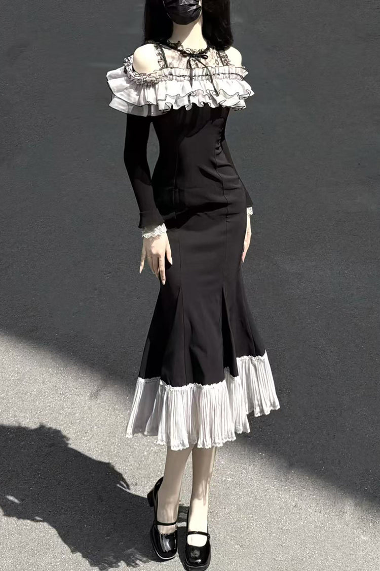 Night Cherry Blossoms Sweet Elegant Lolita Fishtail OP Dress in Black - image 12