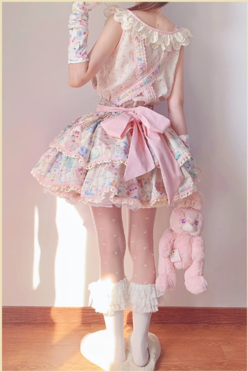 Starry Pudding Bear - Sweet Lolita JSK and Printed OP Dress - image 9