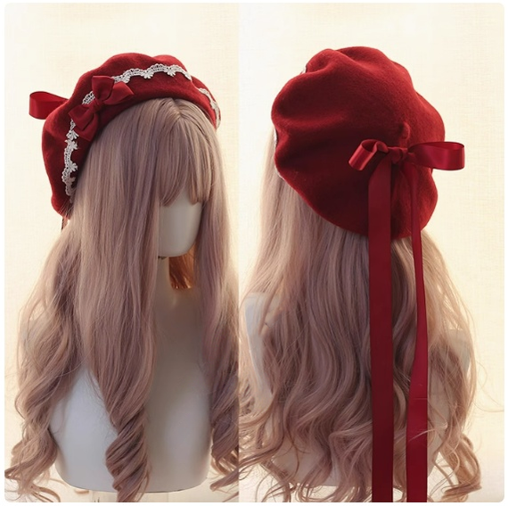 Sweet Woolen Lolita Lace Beret, Japanese Style - image 14