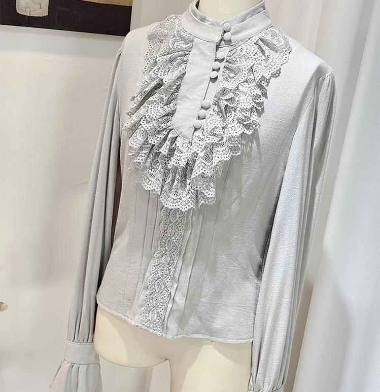Crow Feather Ode - Ouji Lolita Cotton Linen Shirt and Clock Embroidery Vest Set - image 6